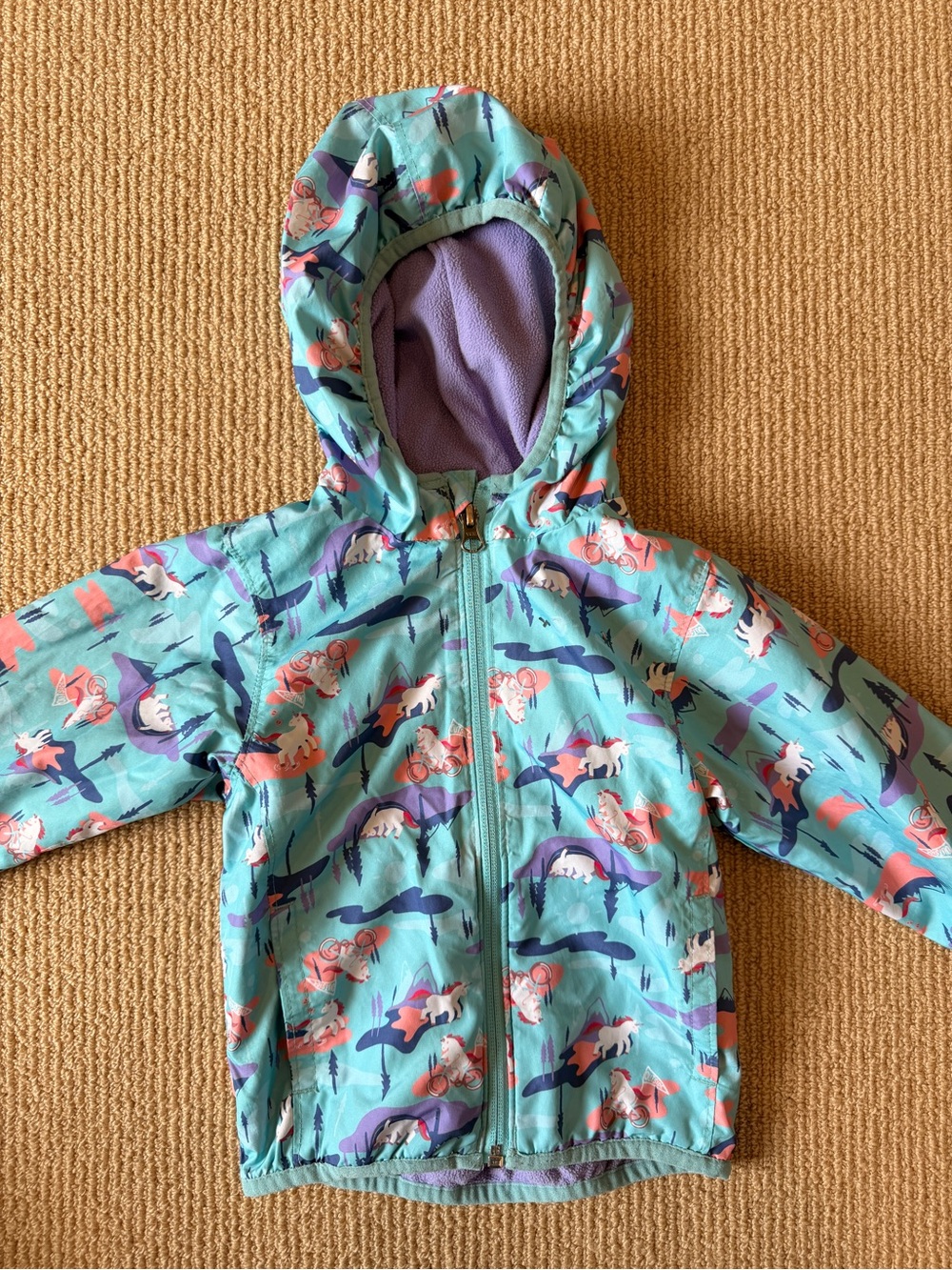 Columbia Kids Aqua Teal Jacket with Purple and Coral Whale Print
